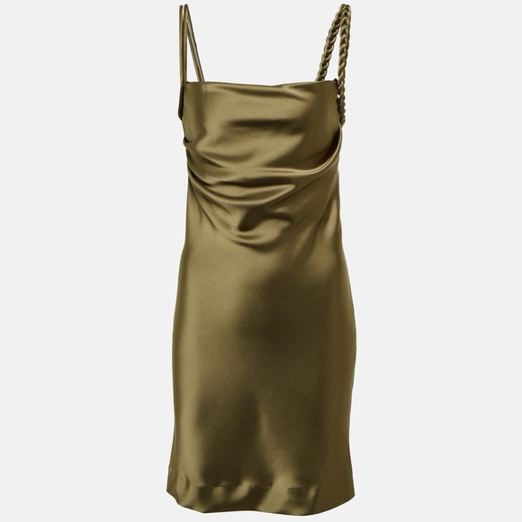 House of Harlow 1960 Satin Slip Dress w/Braided Strap Olive Green M - Picture 2 of 7
